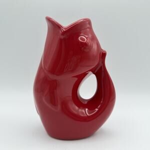 Gurgle Pot Red Ceramic Fish Pitcher 6.5” Vase 2006 Coastal Nautical Decor